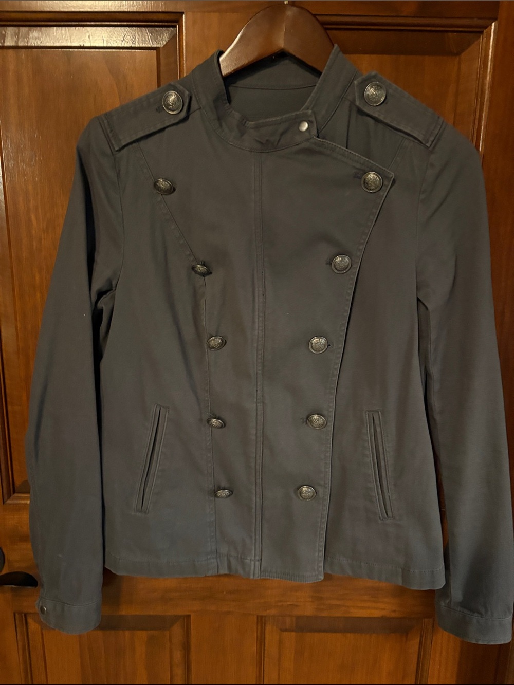 Military-Style Jacket - Gray with Silver Metal Detailing- Women's Small